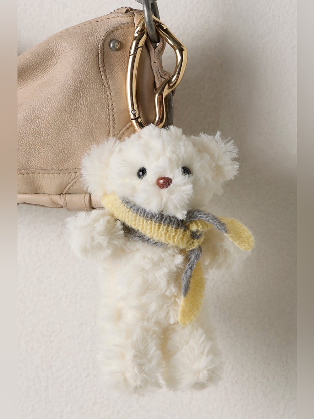 NWOT Free People Fuzzy Bear Bag Charm - white yellow grey - One Size